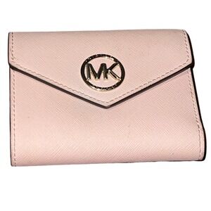 Michael Kors Greenwhich medium Steffano Tri Fold‎ Wallet Soft Pink Gold MK Logo